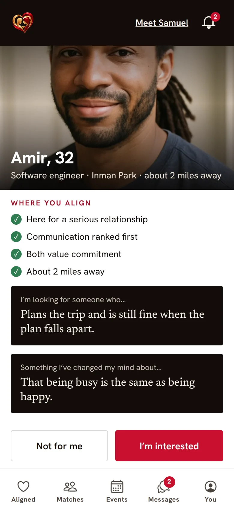 An introduction in the app, with what you share